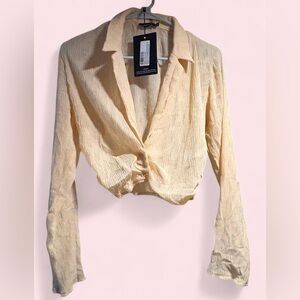 Cream Plunged Button-Up Blouse